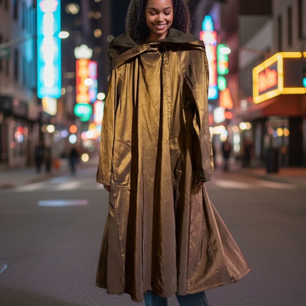 Stylish Metallic Bronze/Gold Hooded Jacket-Cape